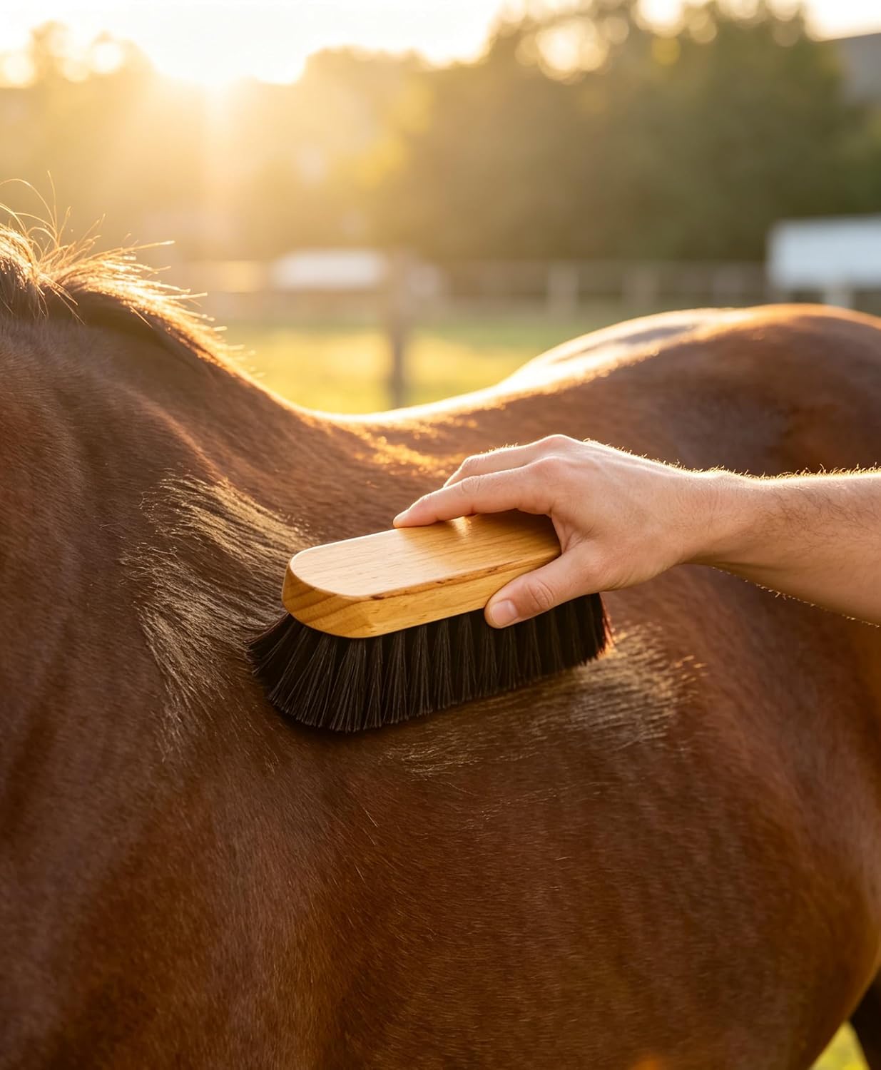 Wooden Horse Grooming Brush, Stiff Bristles, Natural Wood Handle, Deep Cleaning & Shedding, Removes Mud, Dirt and Loose Hair, 2-Pack