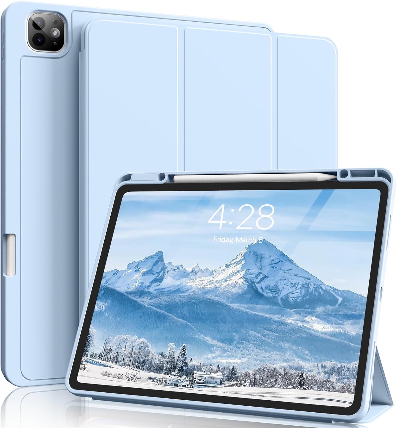 for iPad Pro 13 inch Case (M5/M4) 2025/2024, Slim Protective Cover with Pencil Holder, Soft TPU Back Cover, Trifold Stand, Auto Wake/Sleep, A2925 A2926 A3007 A3362 A3359 (Sky Blue)