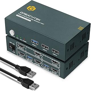 USB3.0 HDMI KVM Switch Dual Monitor 2 Port 4K,KVM Switches 4K@60Hz,USB 3.0,2 PC 2 Monitor Switch,HDMI2.0,HDCP2.2,KVM Switch 2 Monitors,Switch KVM,with 4 HDMI and 2 USB Cables,Button Switch