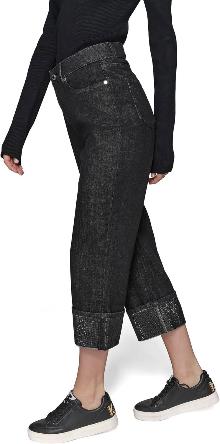 Karl Lagerfeld Womens Denim Bling Crystal Cuff Jeans - Image 4