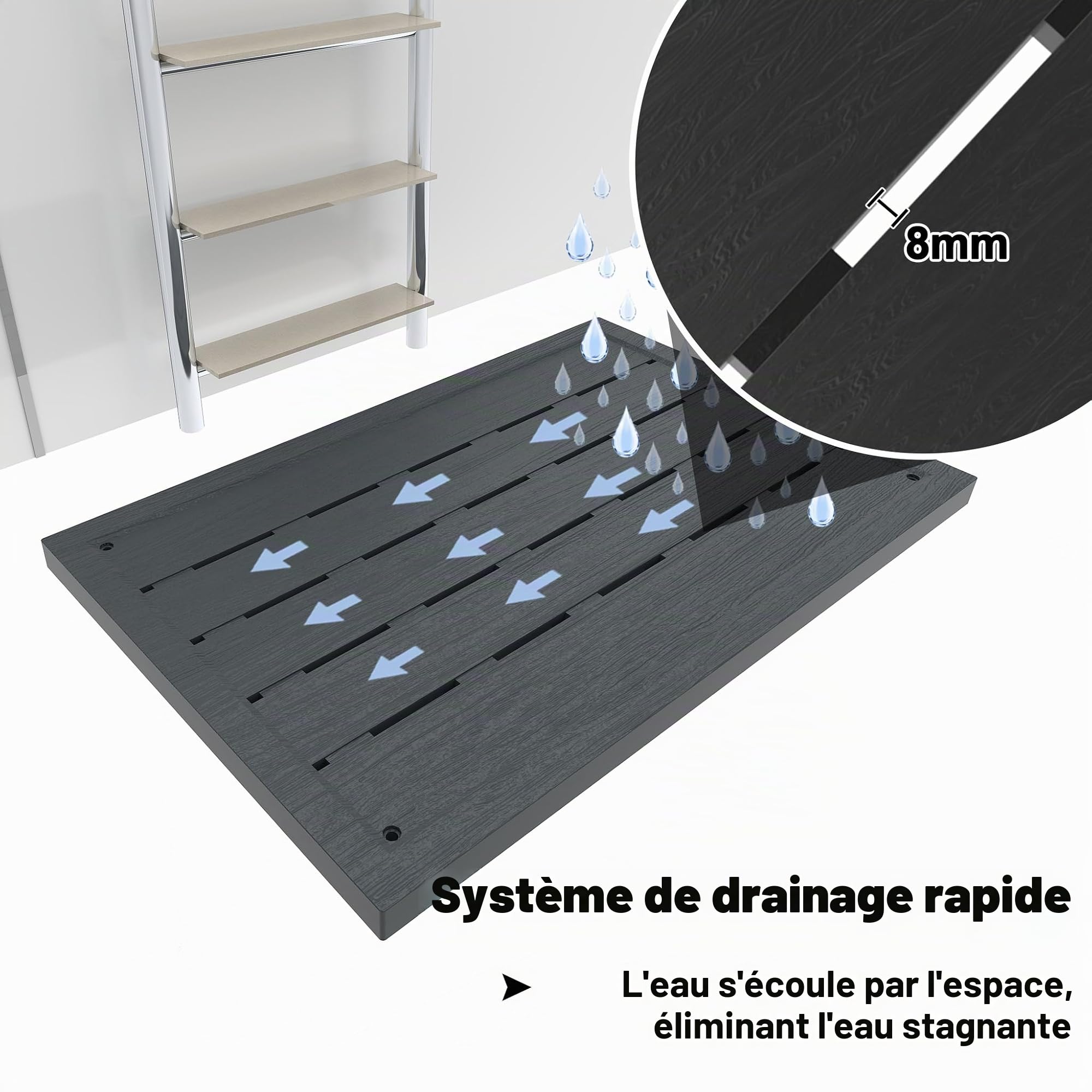 UISEBRT WPC Panneau de Sol pour Douche de Jardin, Douche, Douche, extérieur, antidérapant, Anthracite, 100 x 65 x 4 cm