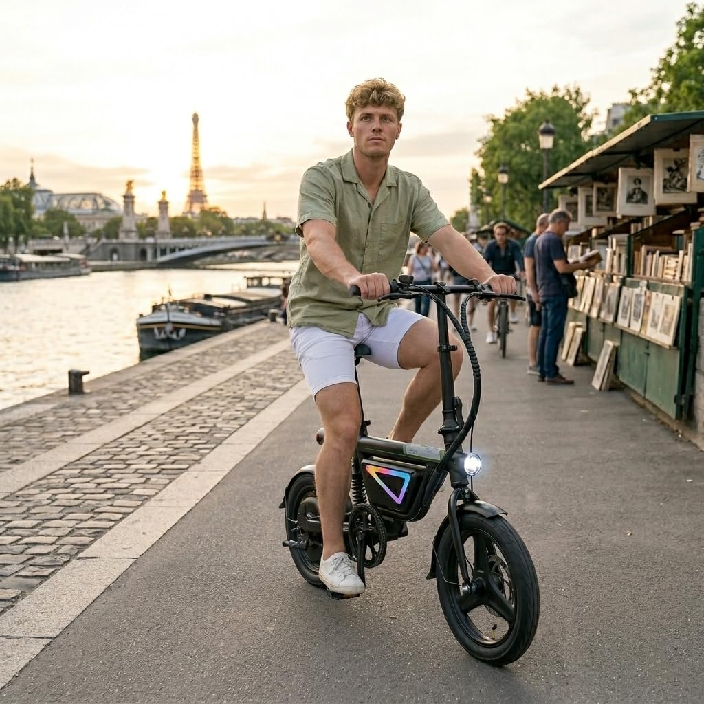 Finbike Bici Elettrica Pieghevole 14'' Pneumatico, 432WH Batteria, Autonomia di 30-50 KM, Motore 250W, E-Bike per Adulti e Adolescente, Carico 120kg, 10/15/25KM/H