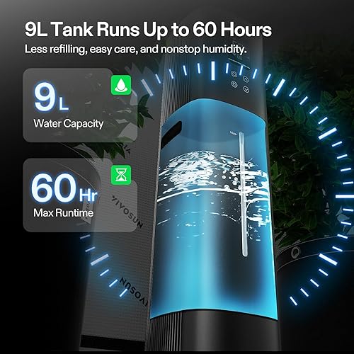 Miniatura 5 de VIVOSUN AeroStream H09 Humidificador inteligente Wi-Fi, 2.38 galones  9 L humidificador con sonda de temperatura y humedad, control remoto