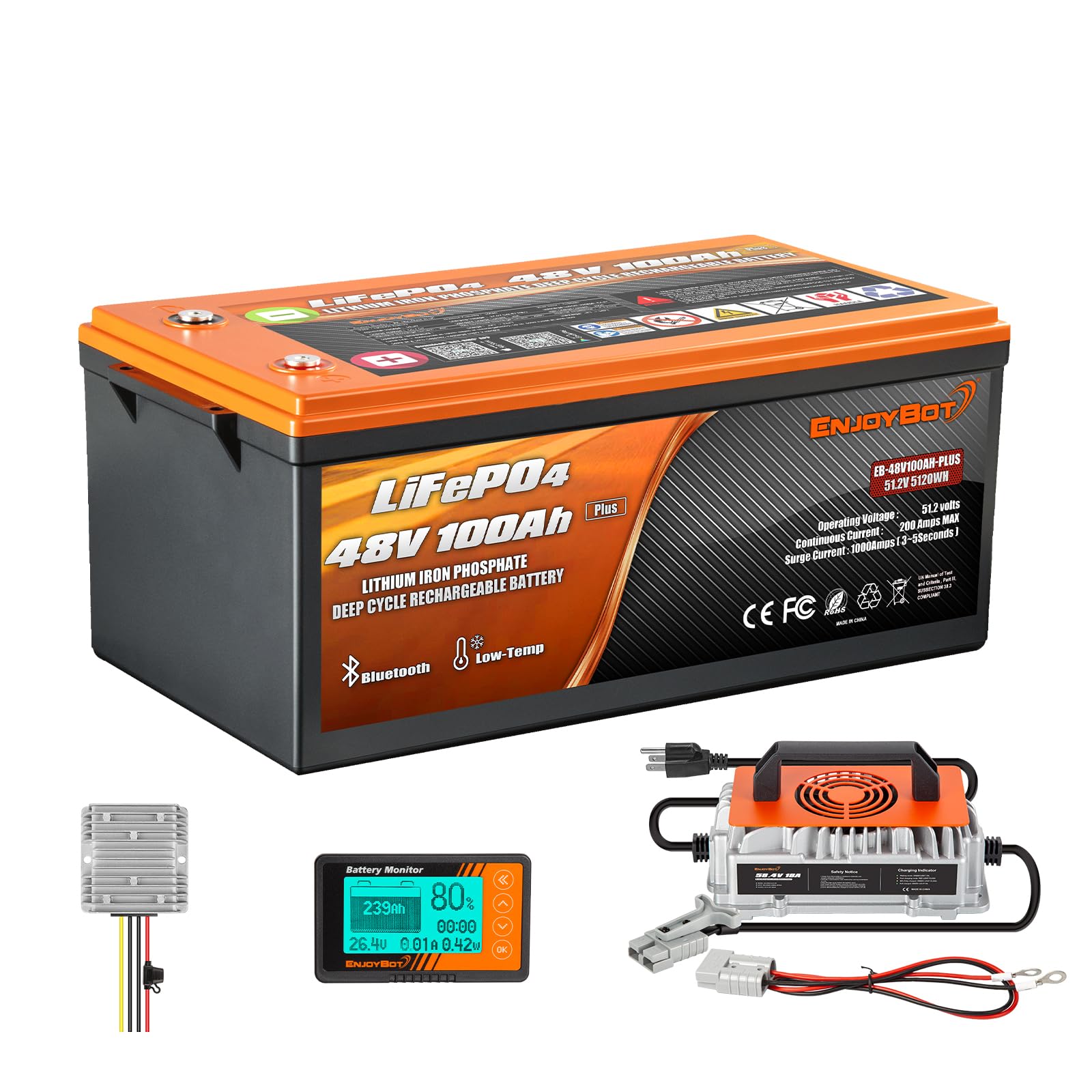 Enjoybot 48V 100Ah Plus LiFePO4 Lithium Golf Cart Battery Conversion Kit Built-in 200A BMS and Bluetooth Low Temp