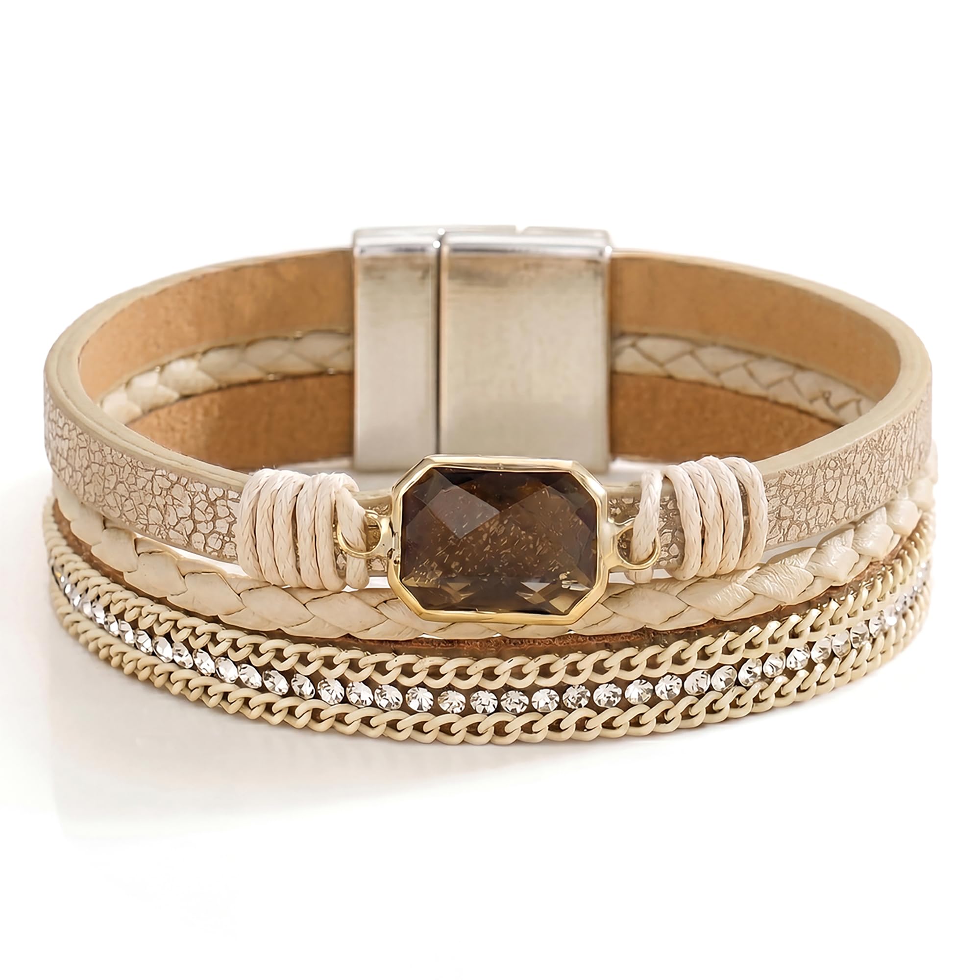 Fesciory Leather Wrap Bracelet for Women, Boho Western Layered Cuff Jewelry | Stackable Bracelets, Easy-On Clasp, Daily Wear, Pairs with Boho Western Outfits, Gift for Women