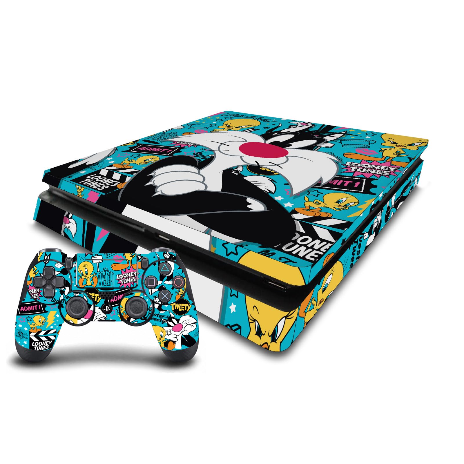 Head Case Designs Licenza Ufficiale Looney Tunes Sylvester The Cat Grafica E Personaggi Vinile Sticker Gaming Pelle Adesivo Compatibile con Sony PlayStation 4 PS4 Slim Console & DualShock 4 Controller