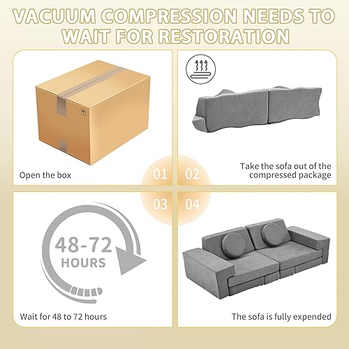 Miniatura 6 de Karl home Sofá infantil de 14 piezas, sofá modular para niños, sofá multifuncional de espuma para niños, escalada y relajación, sofá convertible