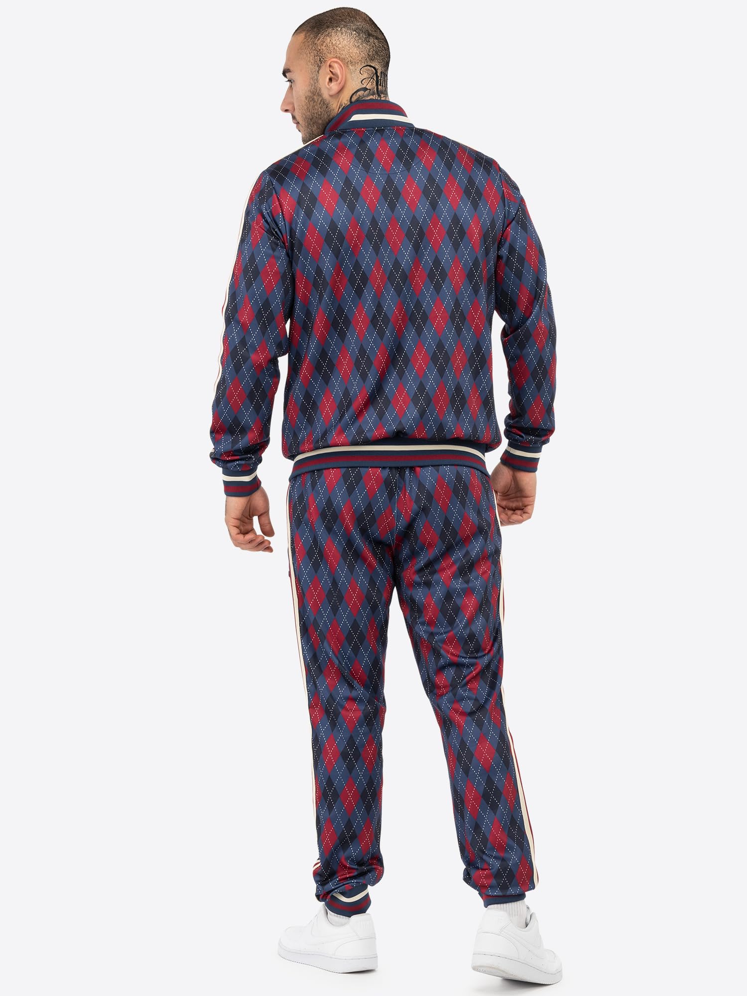 Lonsdale M?ski dres treningowy w?ski krój Redford, granatowy/czerwony/ecru, L, 117636, granatowy/czerwony/ecru, L
