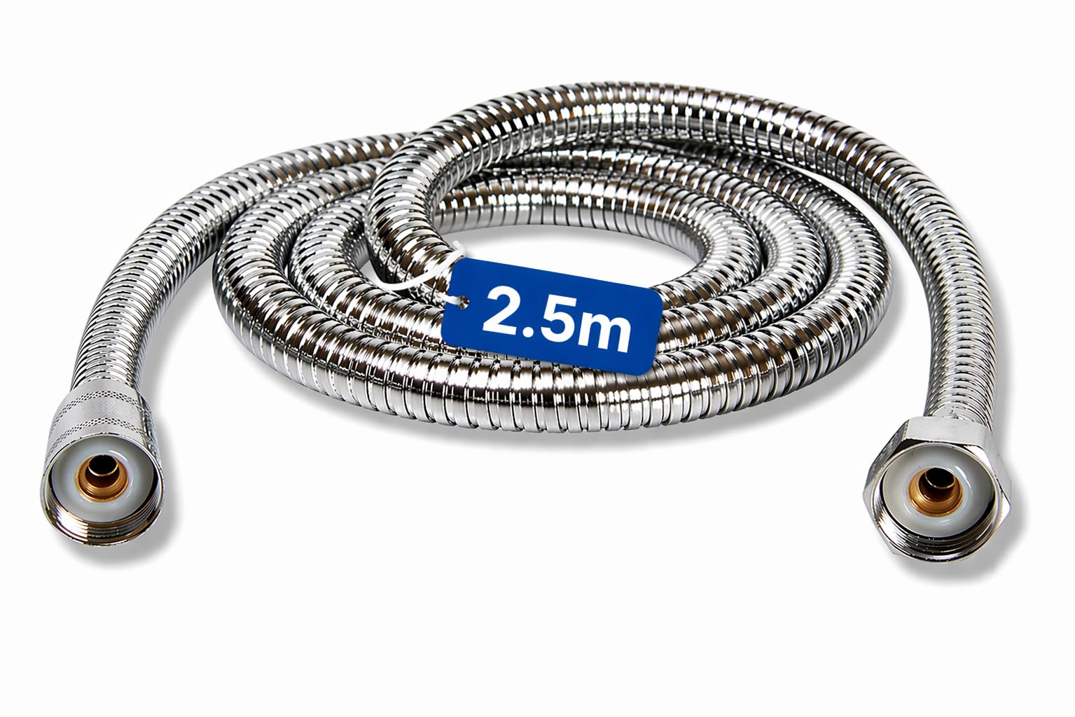 Rymerce Chrome Shower Hose 2.5M - Stainless Steel Hose With Washers - Flexible Extra Long Shower Pipe Anti Kink - Easy To Install Universal Replacement With Standard Fitting