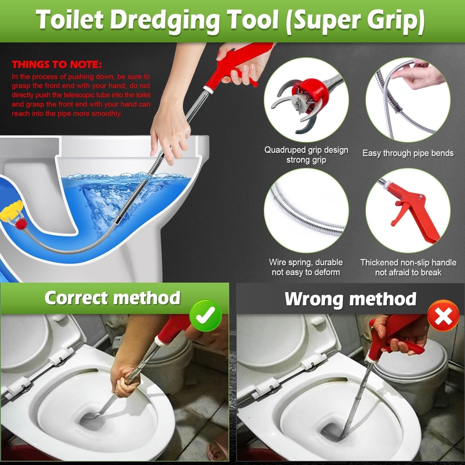 Strumento for Sbloccare La Toilette. Kit for Lo Scarico Delle Tubazioni | Soluzione completa for la pulizia degli impianti idraulici Scarichi a pavimento Fogne efficienti