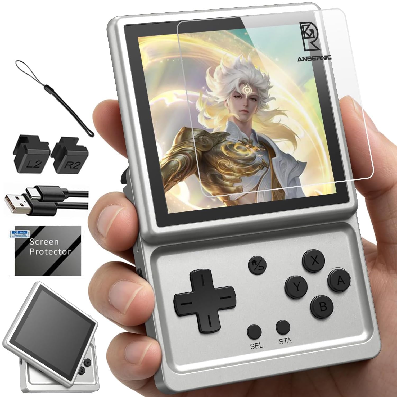 RG Rotate Retro Handheld Game Console, 3,5-Zoll-Schwenkdisplay Android-Portabel Player, Unisoc T618-Chip 3 GB + 32 GB, 2000 mAh-Batterie, Aluminiumlegierung Gehäuse