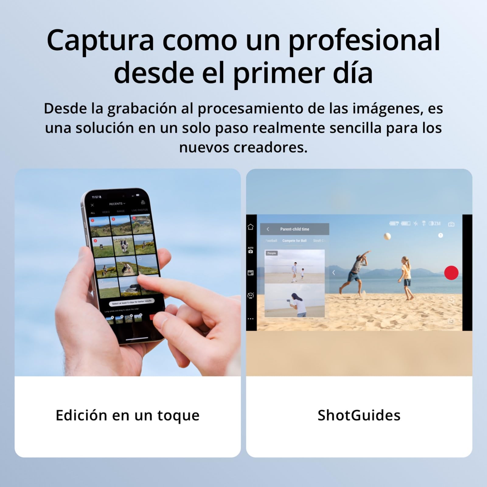 DJI Osmo Mobile 7 Estabilizador para iPhone, Android, Trípode integrado, Ultraligero, Estabilizador de teléfono de 3 ejes, ActiveTrack 7.0, ShotGuides, Edición con un toque, 10 horas de uso