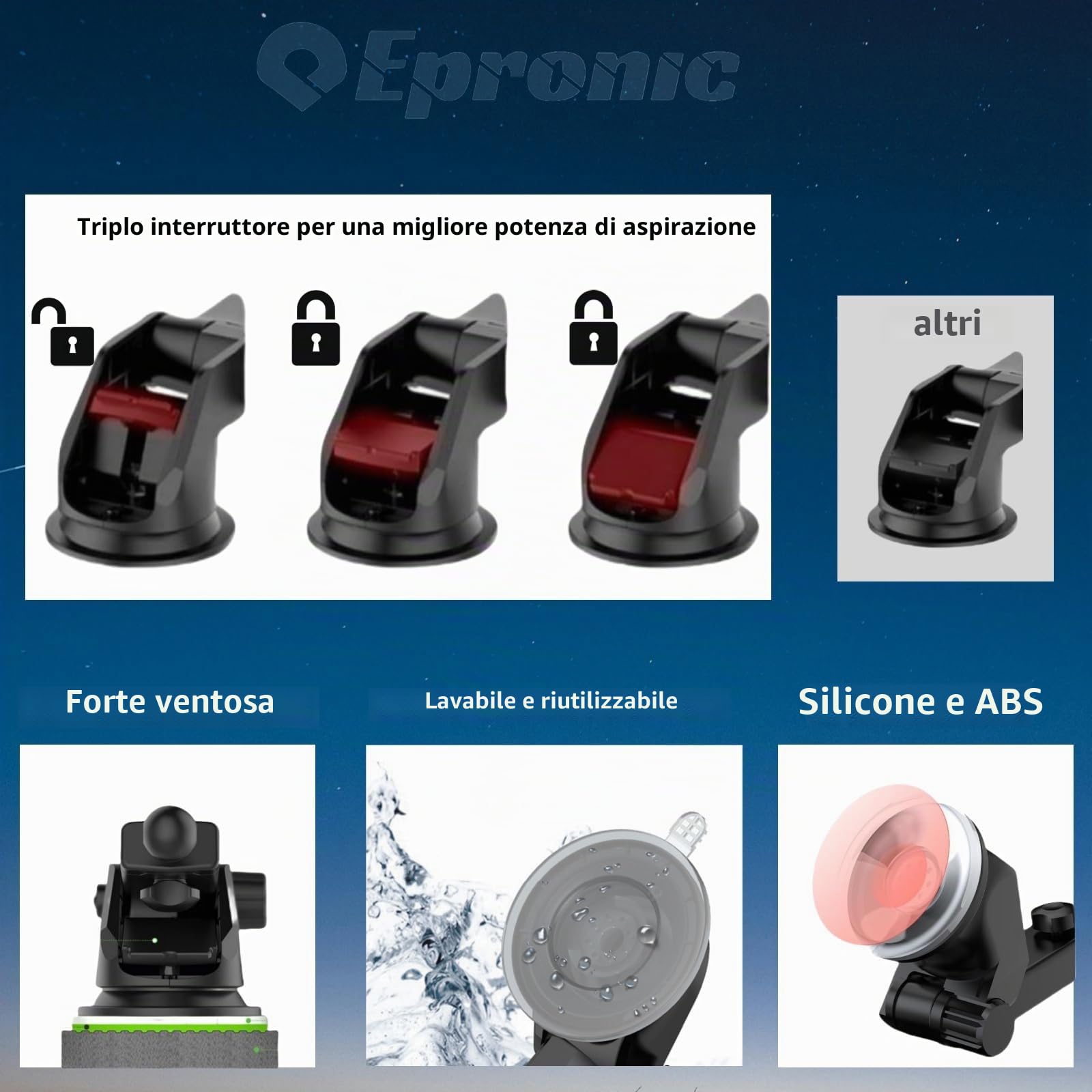 Supporto per Schermo Apple Carplay a Quattro Griffe Porta a Ventosa Cruscotto Flessibile per Autoradio Carplay Portatile Supporto Navigatore GPS per Auto Staffa Auto Stereo