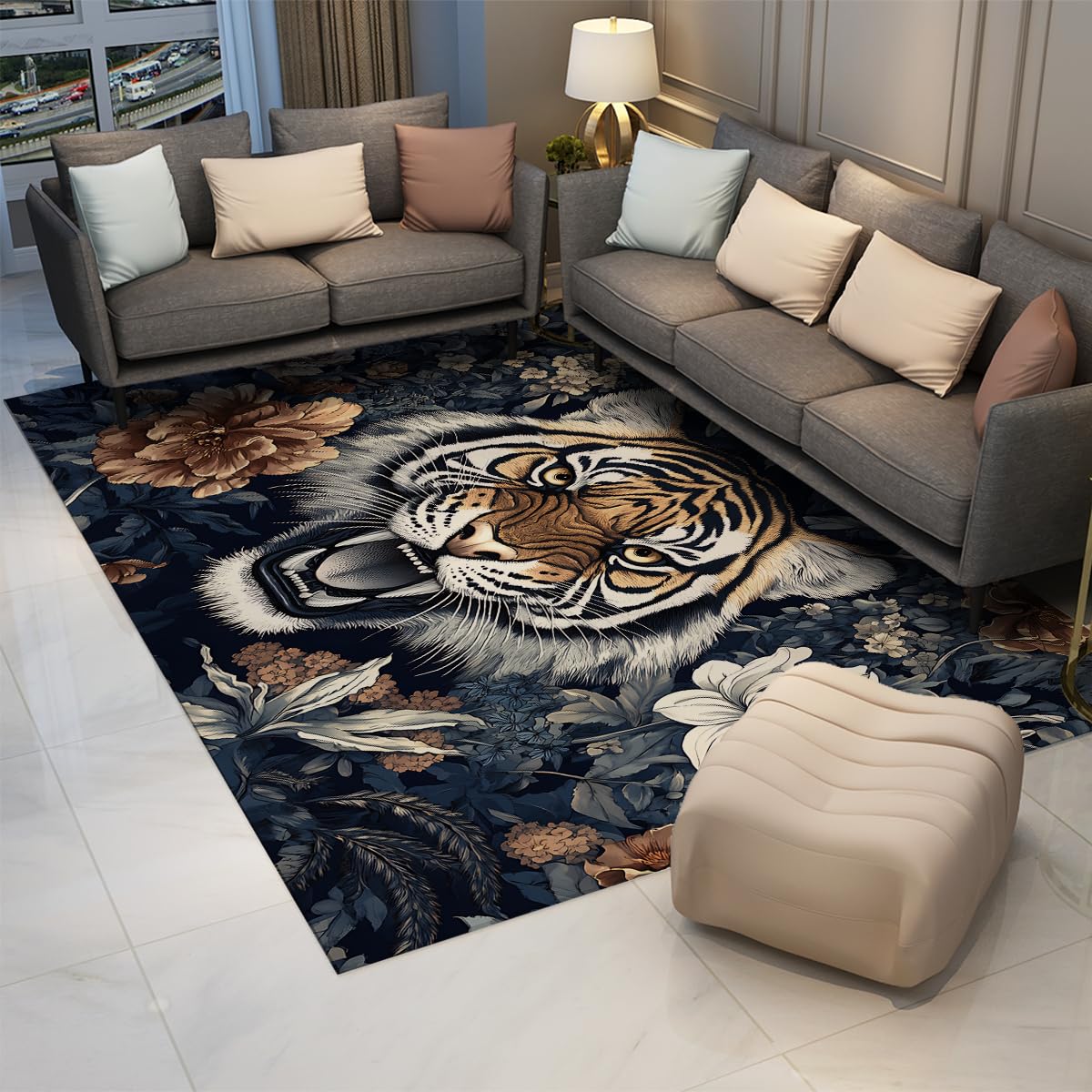 Dywany Tygrysy Fauna Zmywalne Maty Z Kwiatowym Wzorem Dżungli Lekkie Antypoślizgowe Dywany Akcent Na Balkon Kuchnia Pod Stół 60 x 120 cm