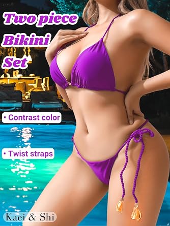 Kaei&Shi Sexy Bikini Sets for Women,Halter Triangle Bikini,Self Tie String Brazilian 2 Piece Swimsuits