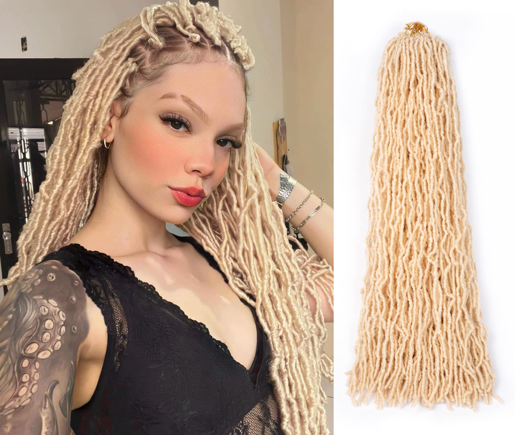 Blonde Faux Locs Crochet Hair Soft Locs 24 inch 7 Packs Pre Looped Crochet Locs Goddess Locs Crochet Hair For Black Women Braiding Hair Extensions (24