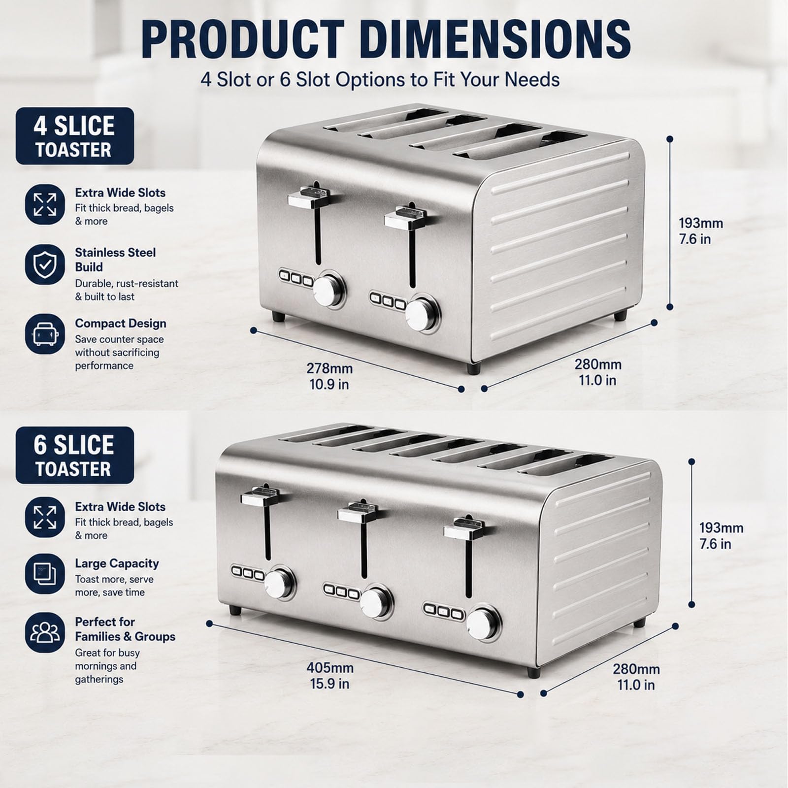 Tostadora commerciale a 4/6 slot, tostapane automatico pop-up con 7 ° impostazioni di abbronamento, annullare/scongelare/avvio a un tasto, vassoio di briciola rimovibile, per muffin, vass 4slices