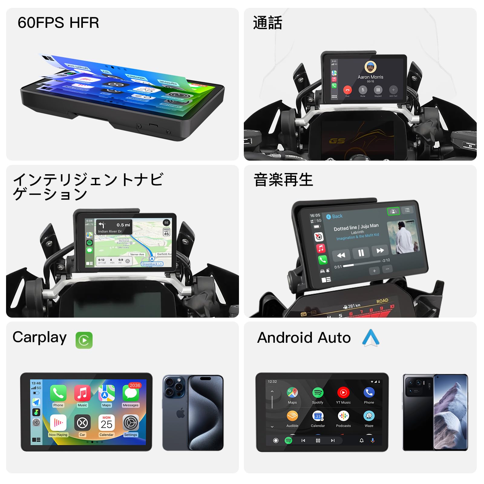Pantalla táctil CARabc DB601 de 6" para Motocicletas BMW, CarPlay y Android Auto inalámbricos, Resistencia al Agua IP68, GPS Integrado, WiFi 5G, Compatible con Siri y el Asistente de Google. (DB602)