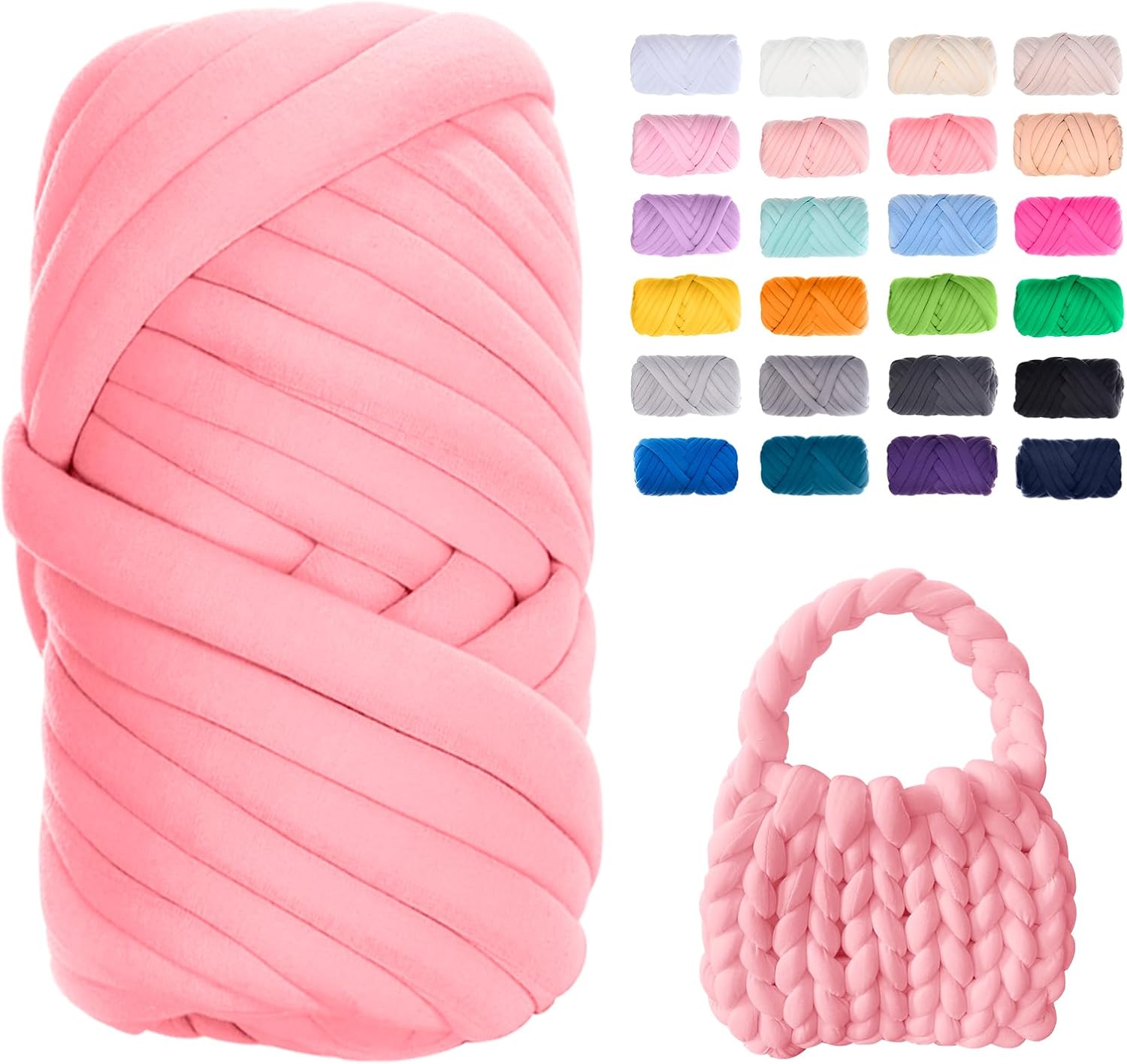 JeogYong Chunky Yarn for Hand Knitting, 1.1lb/20 Yards Arm Knitting Bulky Giant Tubular Yarn for Bags, Baskets, Pillows, Pet Nests, DIY Crafts (Leather Pink)