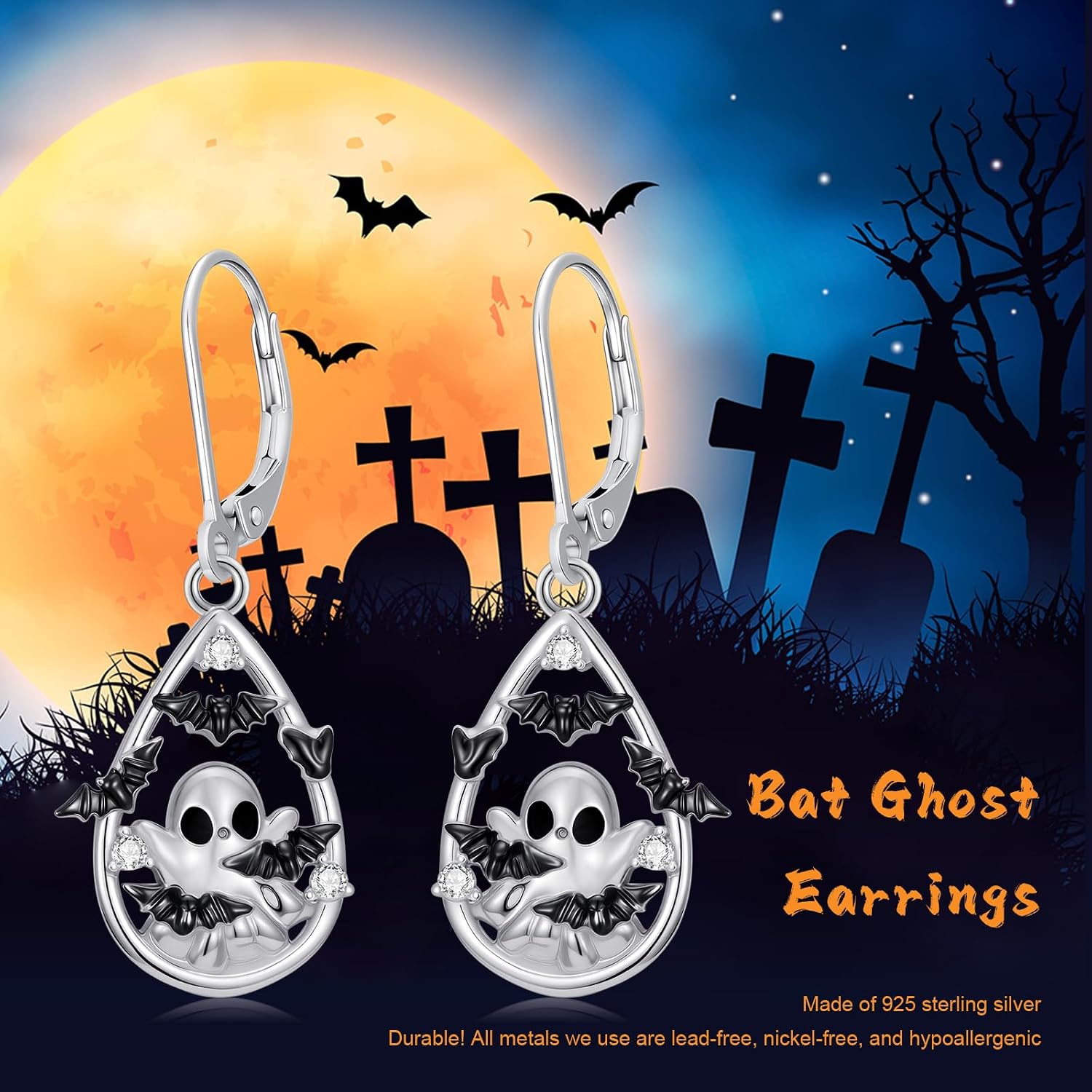Sterling Silver Halloween Dangle Drop Earrings - Cute Halloween Jewelry Gifts for Daughter