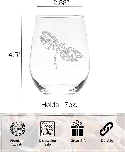 Miniatura 5 de C M Copa de vino sin tallo con diseño de libélula, 17 oz - Regalo con temática de libélula para hombres y mujeres