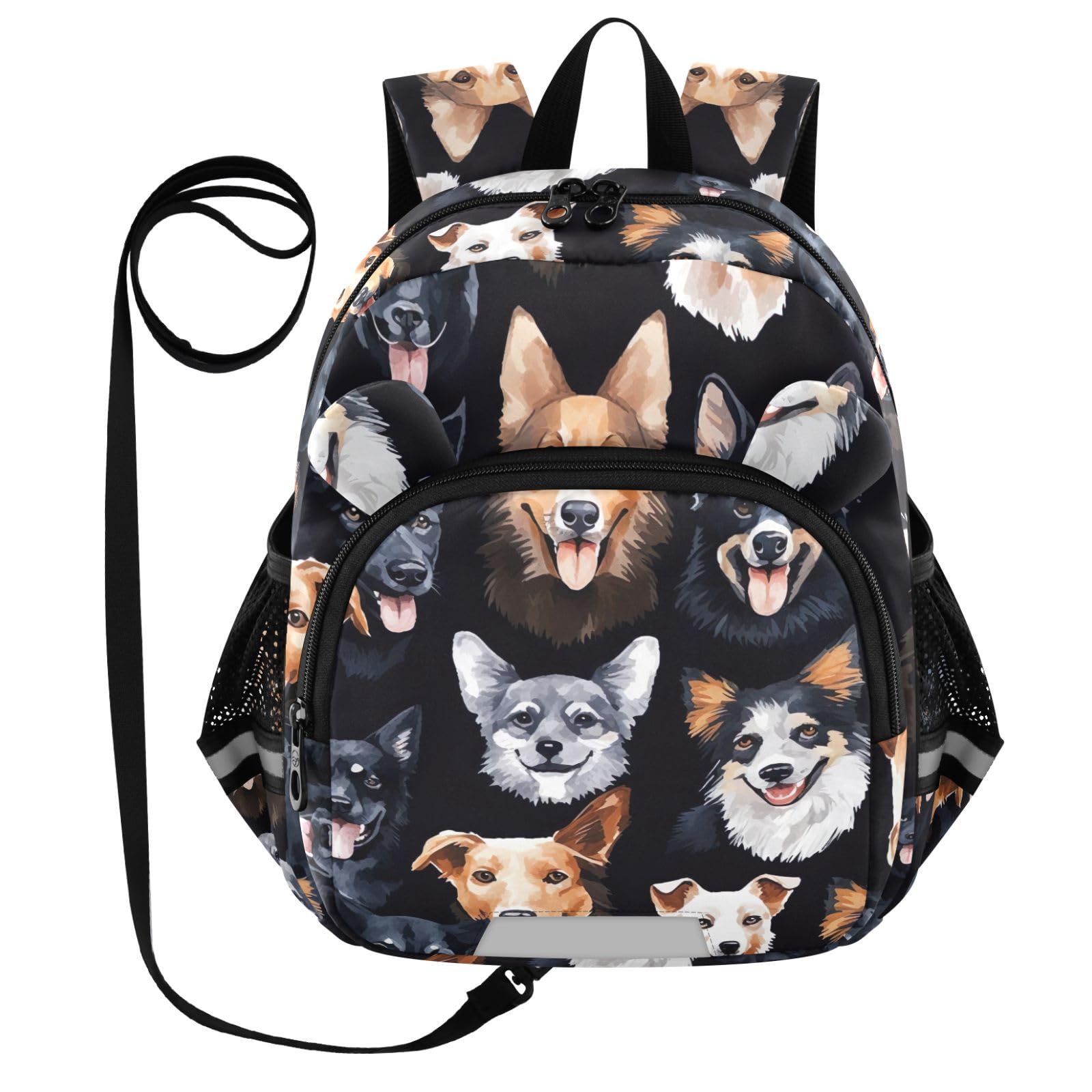 Watercolor Dogs Black Puppies Toddler Harness Backpack for Boys Girls 3-6 Years Kids Backpack with Anti Lost Safety Leash Baby Protection Backpack for Travel Preschool Walking