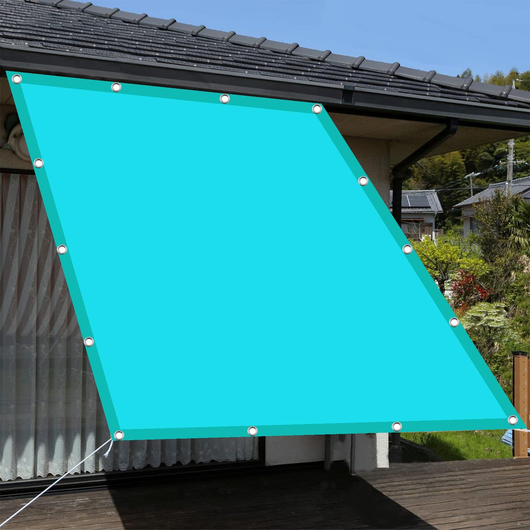 Voile d'ombrage pour jardin et bâche terrasse 2x5.5 m bleu ciel
