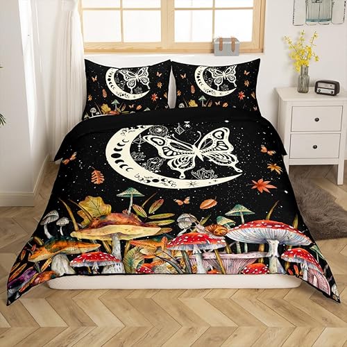 Miniatura 146 de Juego de funda de edredón de 3 piezas, diseño de hongos, diseño de hojas botánicas de acuarela y fresa, para niños, adolescentes, adultos, libélula