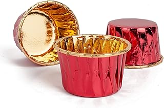 GOLDEN APPLE, Aluminum Foil Paper Mini Cake Baking Cups 50 Pack, Muffin Cupcake Baking Mold Cup Liners Baking Cups for Party Wedding Festival, cupcake liners Red in Gold