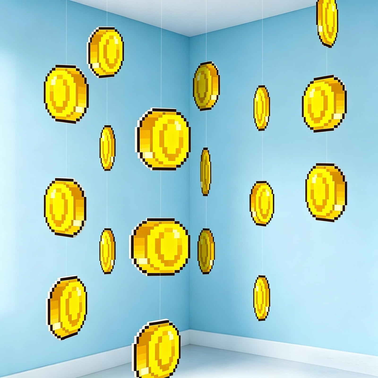 24PCS Birthday Decorations, Coin-Shaped Paper Garland for Boys Girls, Super Party Decorations Bros Birthday Banner Bunting Garland for Game Theme Party Supplies