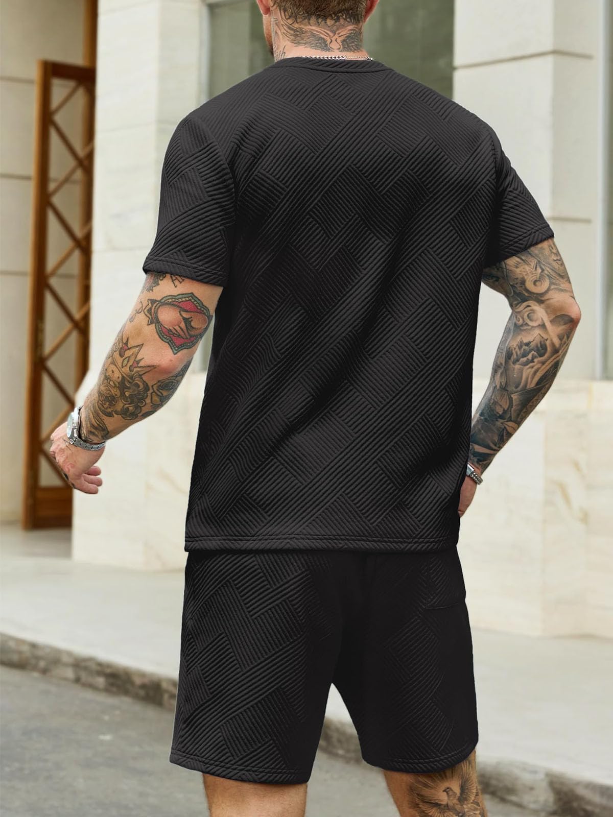 Survêtement Homme 2 Pièces Jacquard T-Shirt Manches Courtes Short Ensemble Ete