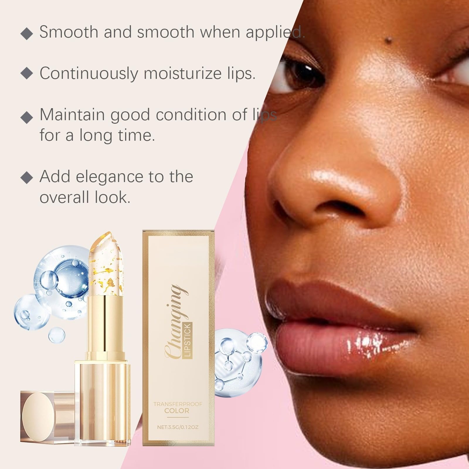 Balsamo per labbra Thermo-Changant con paillettes d'oro, rossetto idratante invisibile anti-trasferimento, trattamento labbra rimpolpante a lunga tenuta