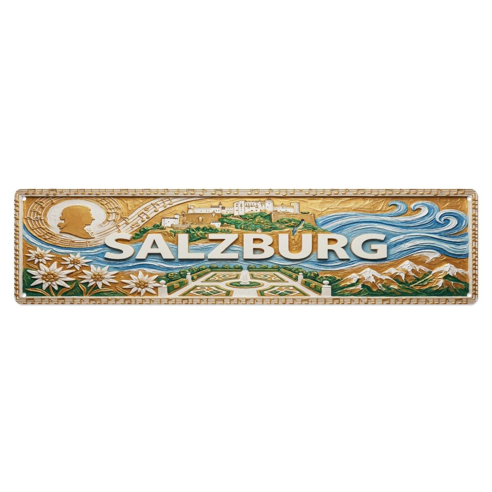 Vintage Salzburg Austria Flag Pattern Metal Tin Sign