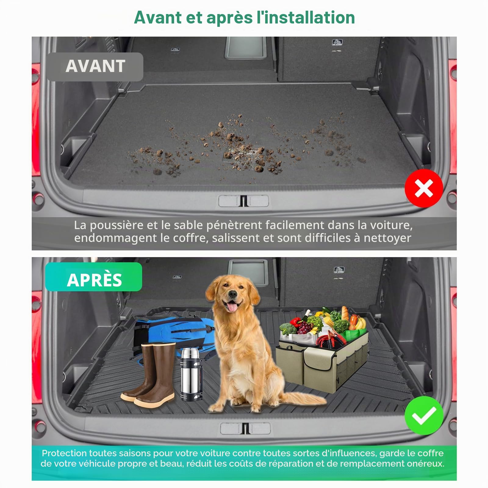 GAFAT Peugeot 3008 II 2016-2023 2024 Tapis de Coffre, Peugeot 3008 2023 Tapis de Coffre Tapis à Bord Haut TPE Original Scanner 3D, Peugeot 3008 Accessoires (Plancher de Chargement Supérieur)