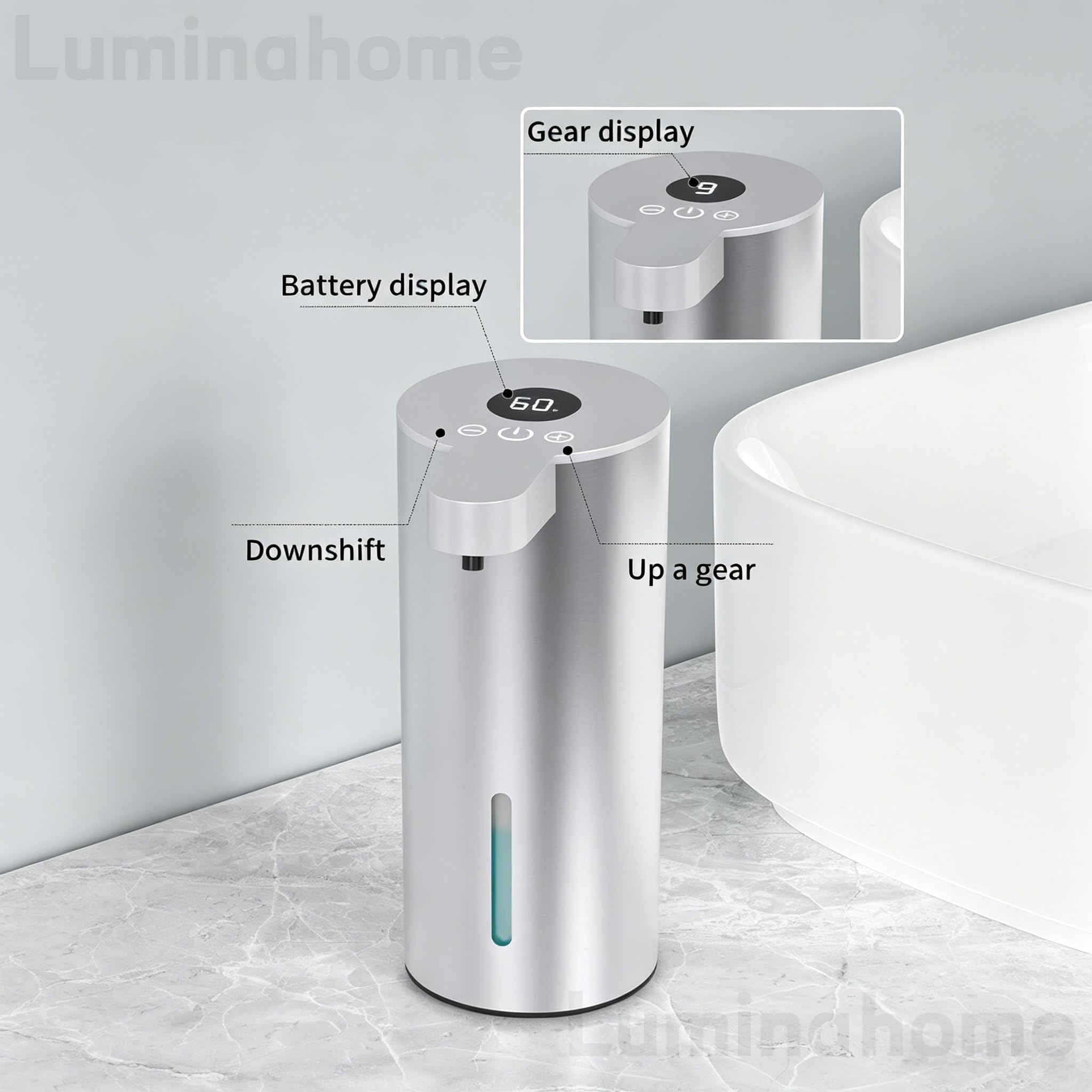Dispensador automático de jabón, dispensador de líquido manos libres de acero inoxidable para cocina y baño, diseño moderno, fácil de rellenar, funcionamiento sin contacto