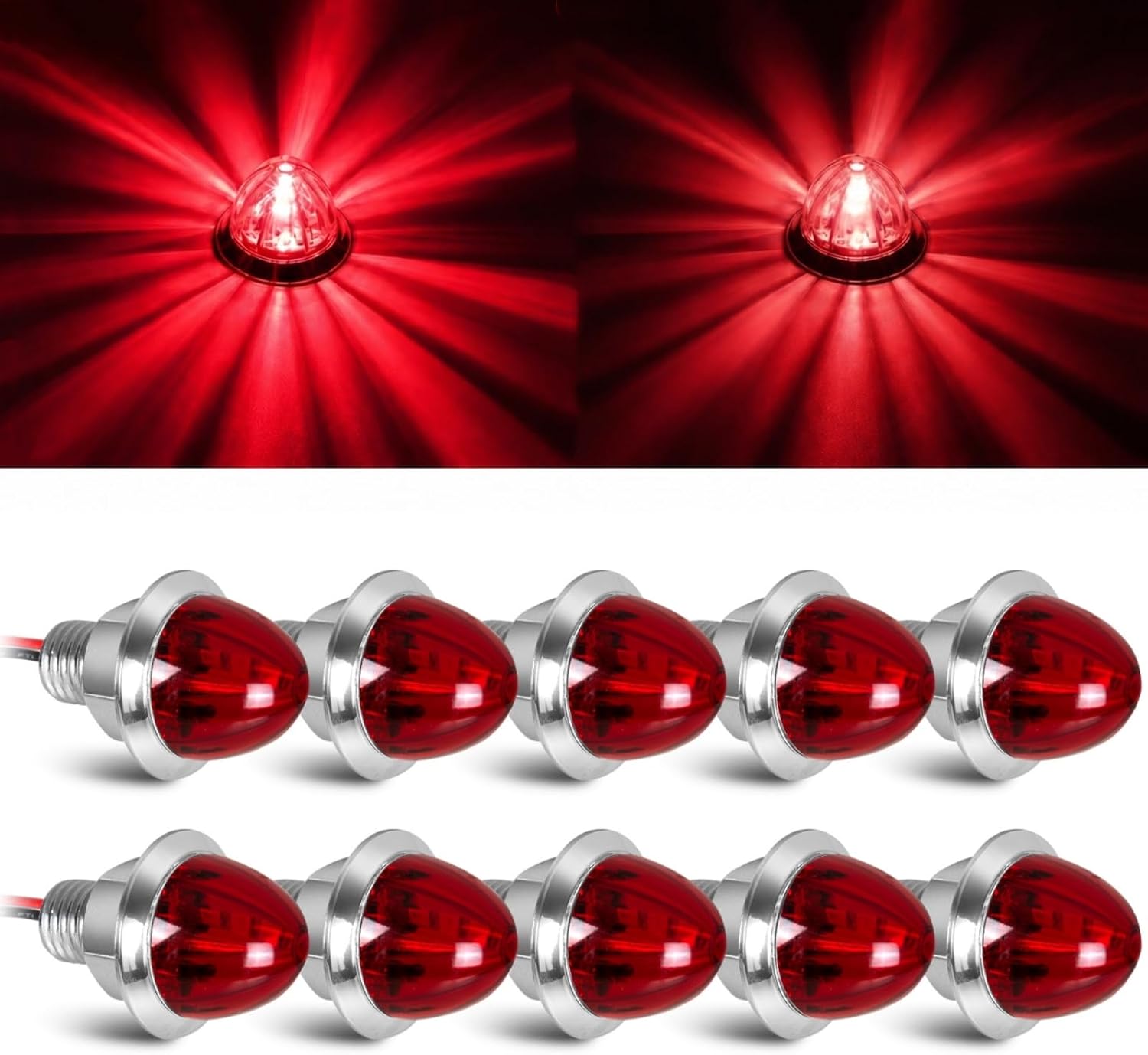 10Pcs 3/4 Inch Mini Watermelon Lights, Dual Function Red/White Marker light
