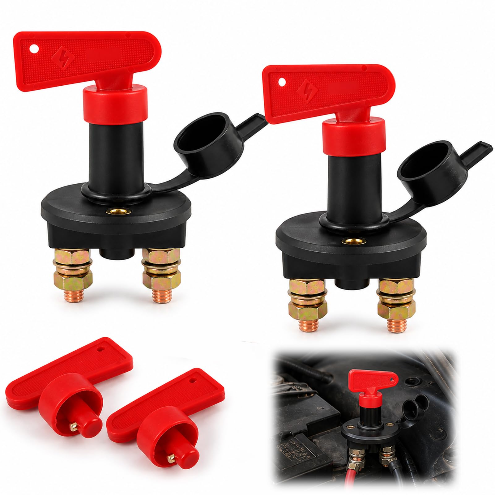 2 Pièces 12V Isolateur Interrupteur de Batterie avec Clés, Coupe Circuit Batterie 200A, Isolateur de Batterie pour Voiture, Bateau, Camping-Car, Coupée Power Kill Switch (2)