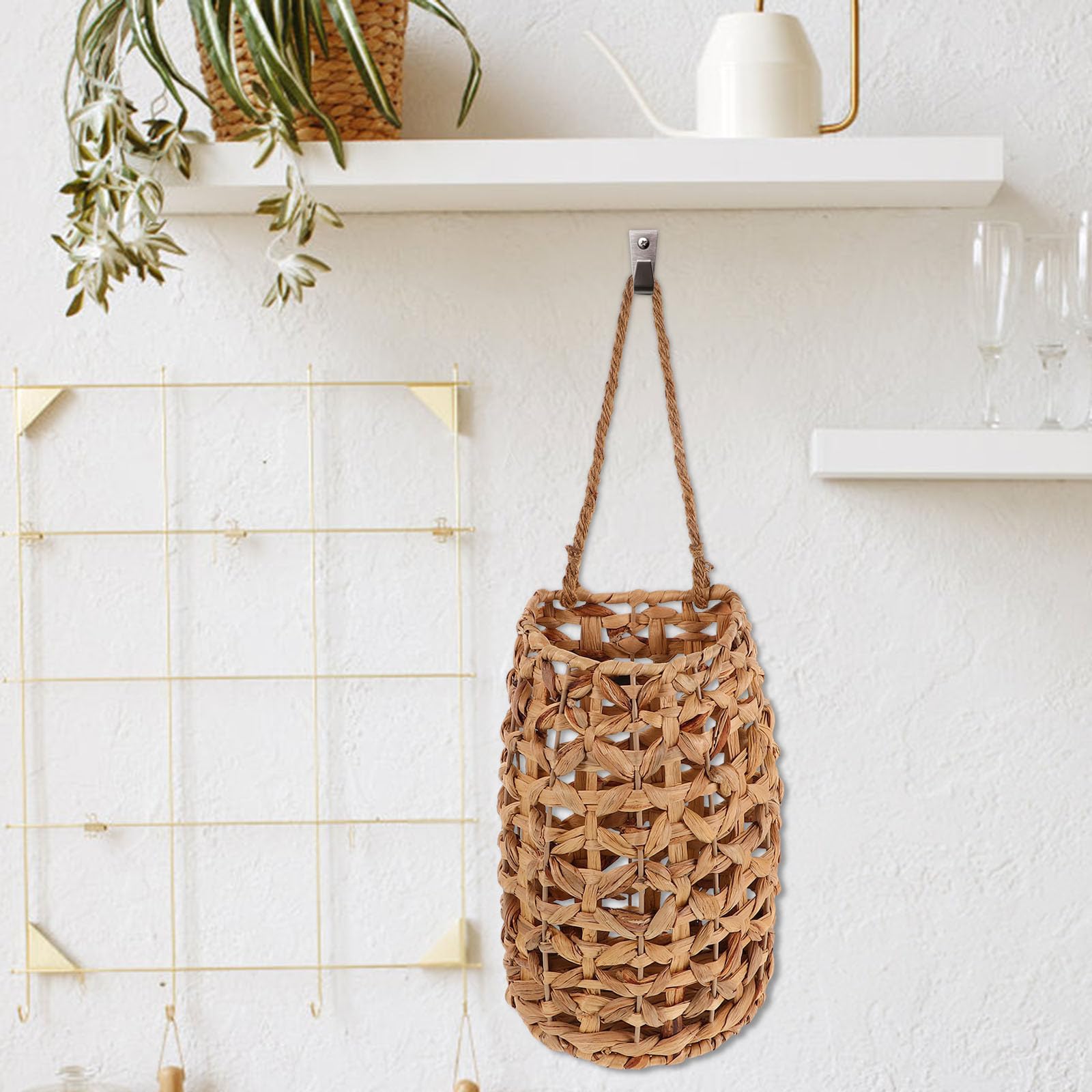 MAGICLULU Cesta de Almacenamiento Tejida Colgante de Hierba Calabaza Beige, Ligera y Hecha a Mano para Decoración de Pared en Dormitorio y Salón Estilo Nórdico Elegante