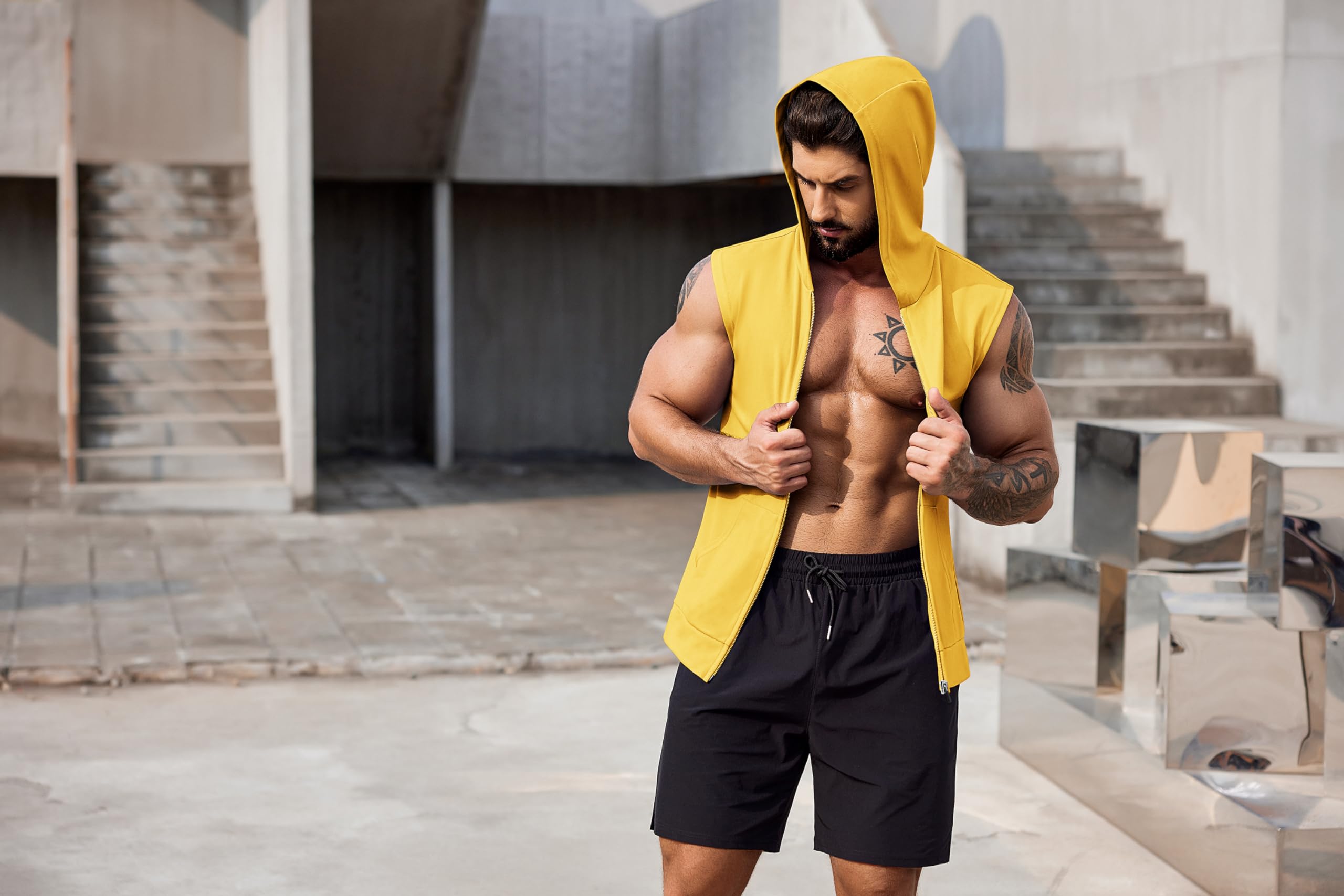 COOFANDY Canotte da allenamento da uomo con cappuccio, confezione da 2 pezzi, con cerniera, senza maniche, da palestra, maglietta con cappuccio per bodybuilding