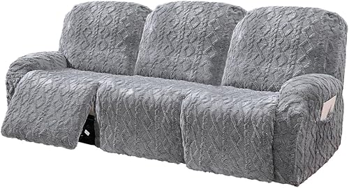 vctops 8 fundas de sofá reclinable de felpa jacquard geométrica, suave, mullida, esponjosa, funda antideslizante para sofá de 3 asientos, protector