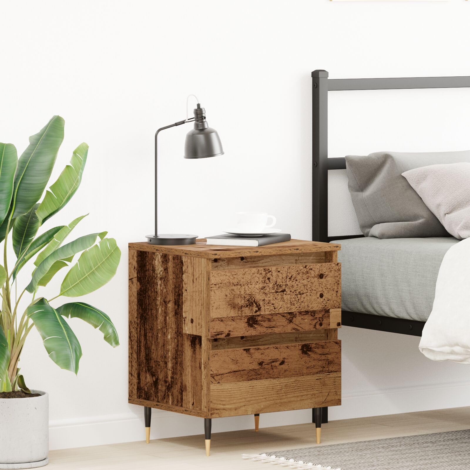 SXZenSpace 863462 Bedside Cabinet Old Wood 40x35x50 cm Engineered Tables Drawers Side End Table Nightstand Storage Organizer Home Stand for Bedroom