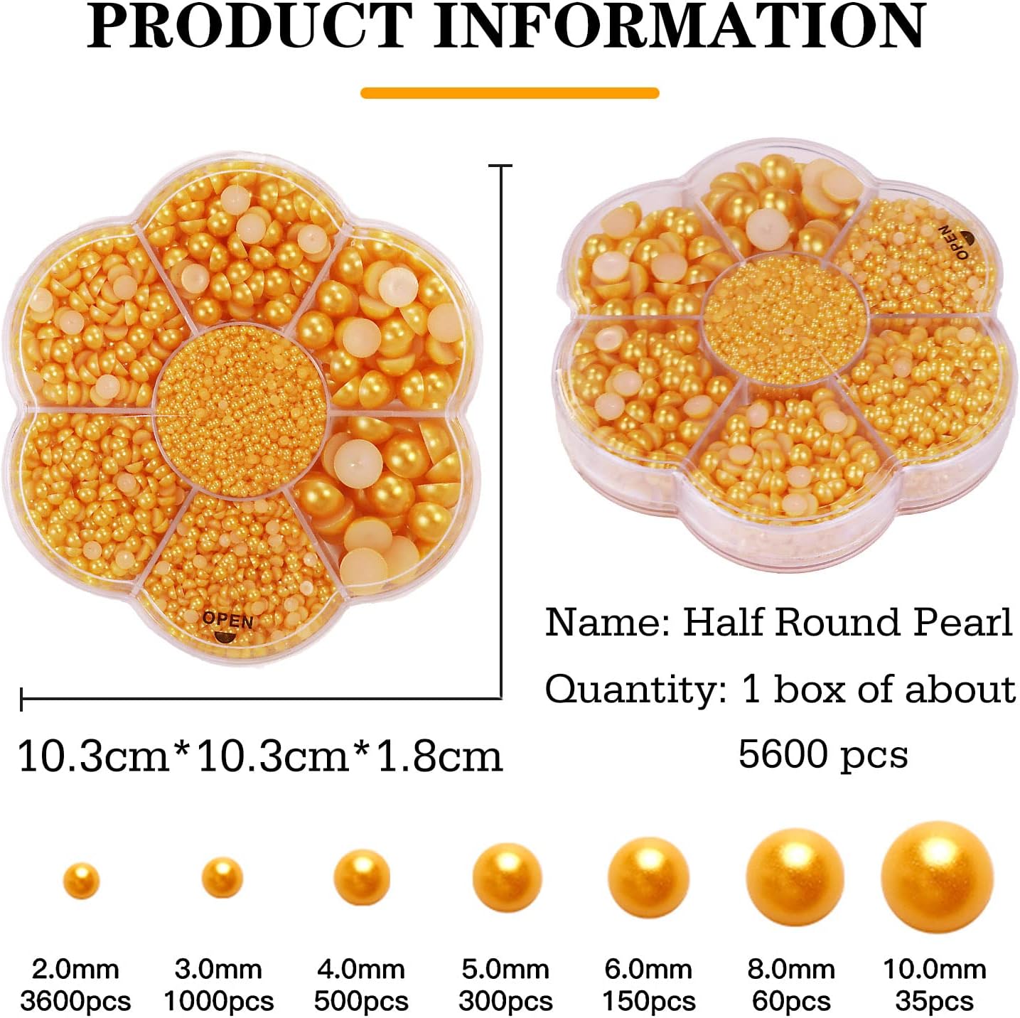 5600PCS Half Round Pearls Flatback Imitation Pearls for Crafts,7 Sizes for DIY Nails Art Crafting,Jewelry Making, Shoes,Cup,Phone Decoration (Gold) - Image 2