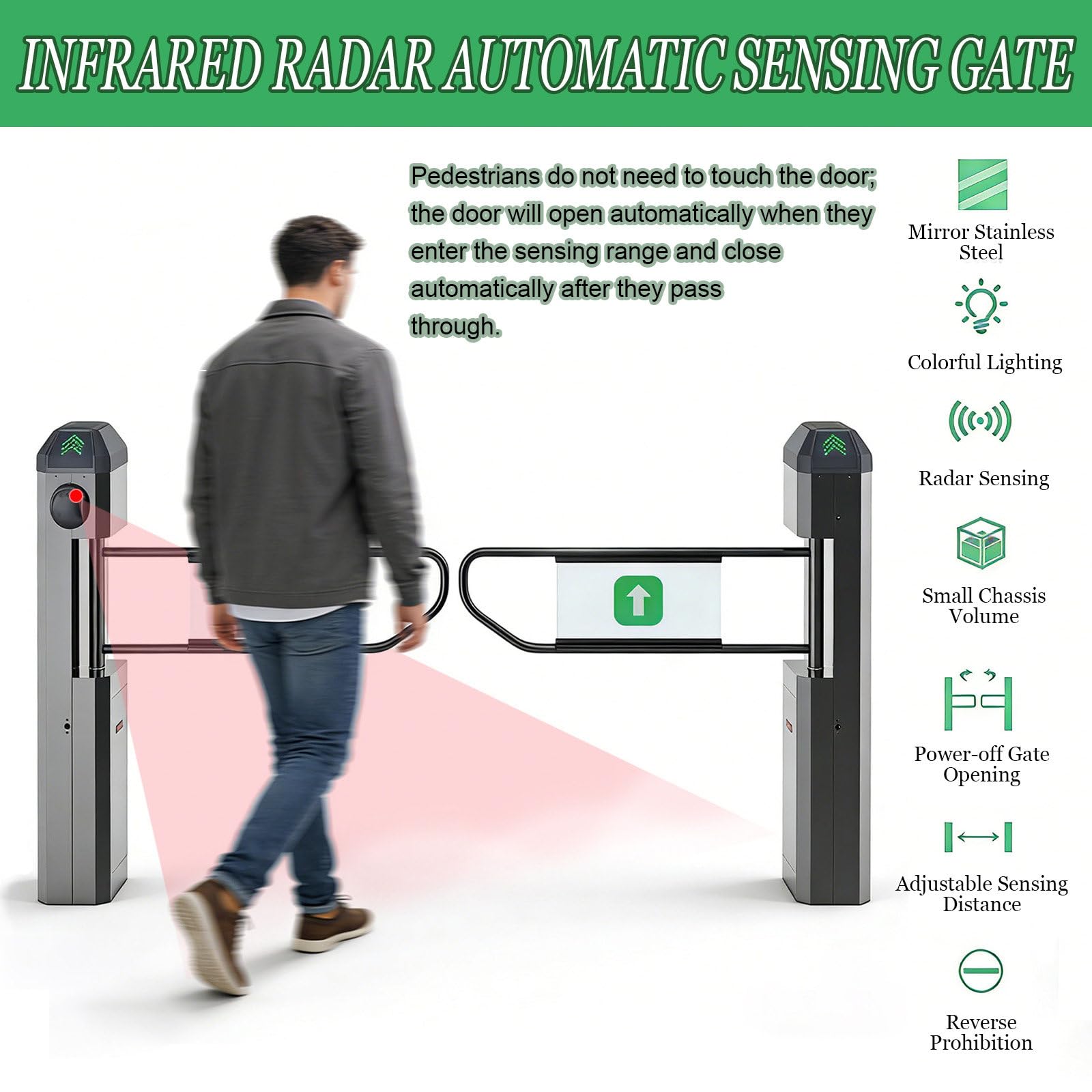 Puerta Oscilante Automática de Radar Infrarrojo para Supermercados con Cierre automático y Amortiguador de Rebote,Puerta Unidireccional con Detección de Radar