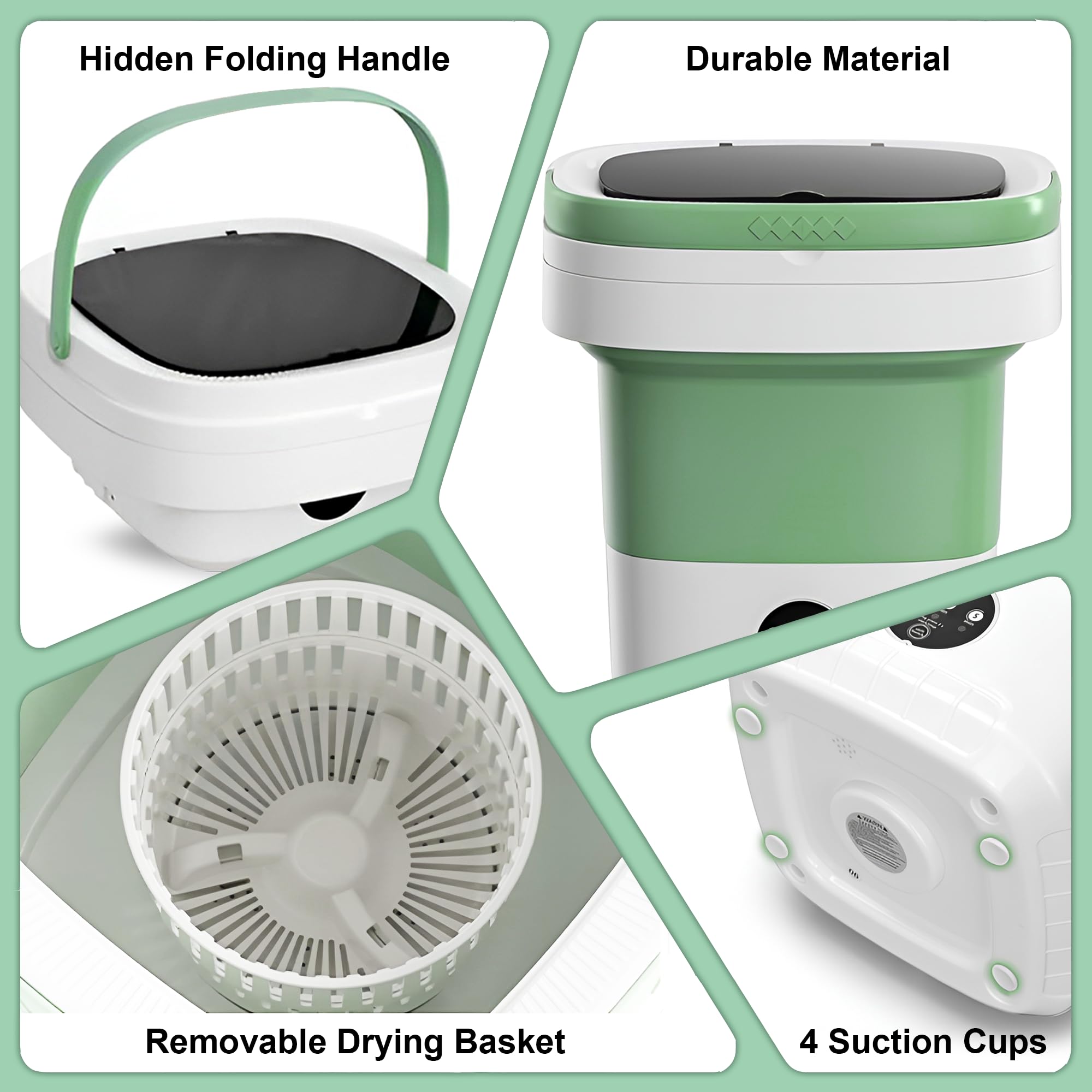 16L Portable Washing Machine - Deep Cleaning Collapsible Mini Washer Small Washing Machine with Spin Basket 3 Wash Modes Timer - Portable Clothes Washer for Travel Apartment Camping Dorm Hotel Home — view 6