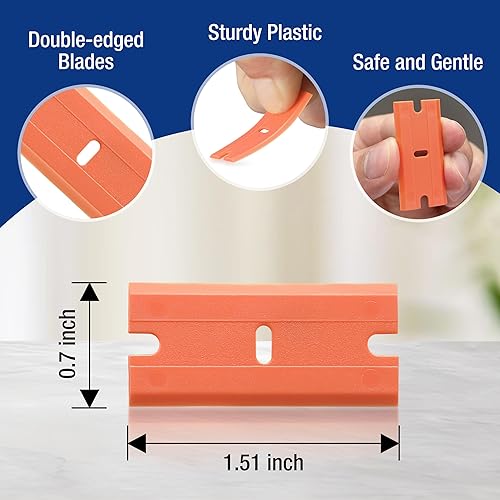 Miniatura 2 de WORKPRO Paquete de 200 cuchillas de afeitar de plástico, cuchillas raspadoras de doble filo, cuchillas de afeitar de seguridad de fácil reemplazo,