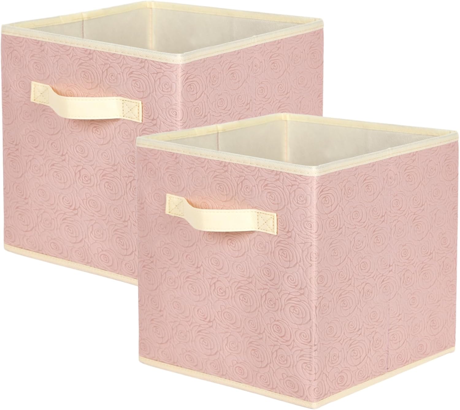 ShellKingdom Storage Bins, Foldable Fabric Storage Cubes with 3D Embossed Rose Pattern, Cloth Organizer Drawer For Closet And Toys, 10.5 X 10.5 X 11 inch, 2 Pack (Light Pink)