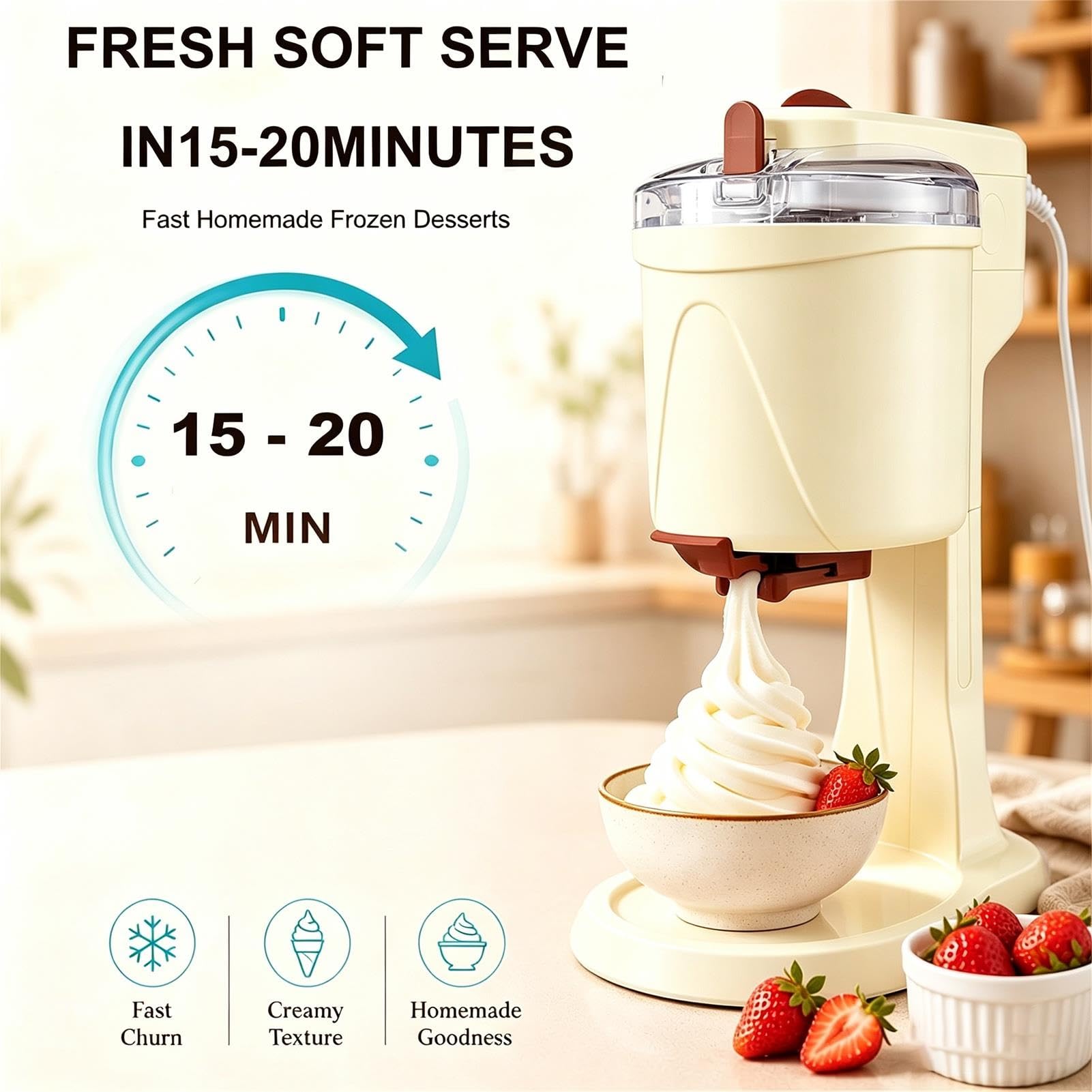 Máquina Para Hacer Helados Con Recipiente Congelador, Mini Máquina Automática De Helado Suave Para El Hogar, Máquina Para Hacer Postres Cremosos De Frutas Caseros