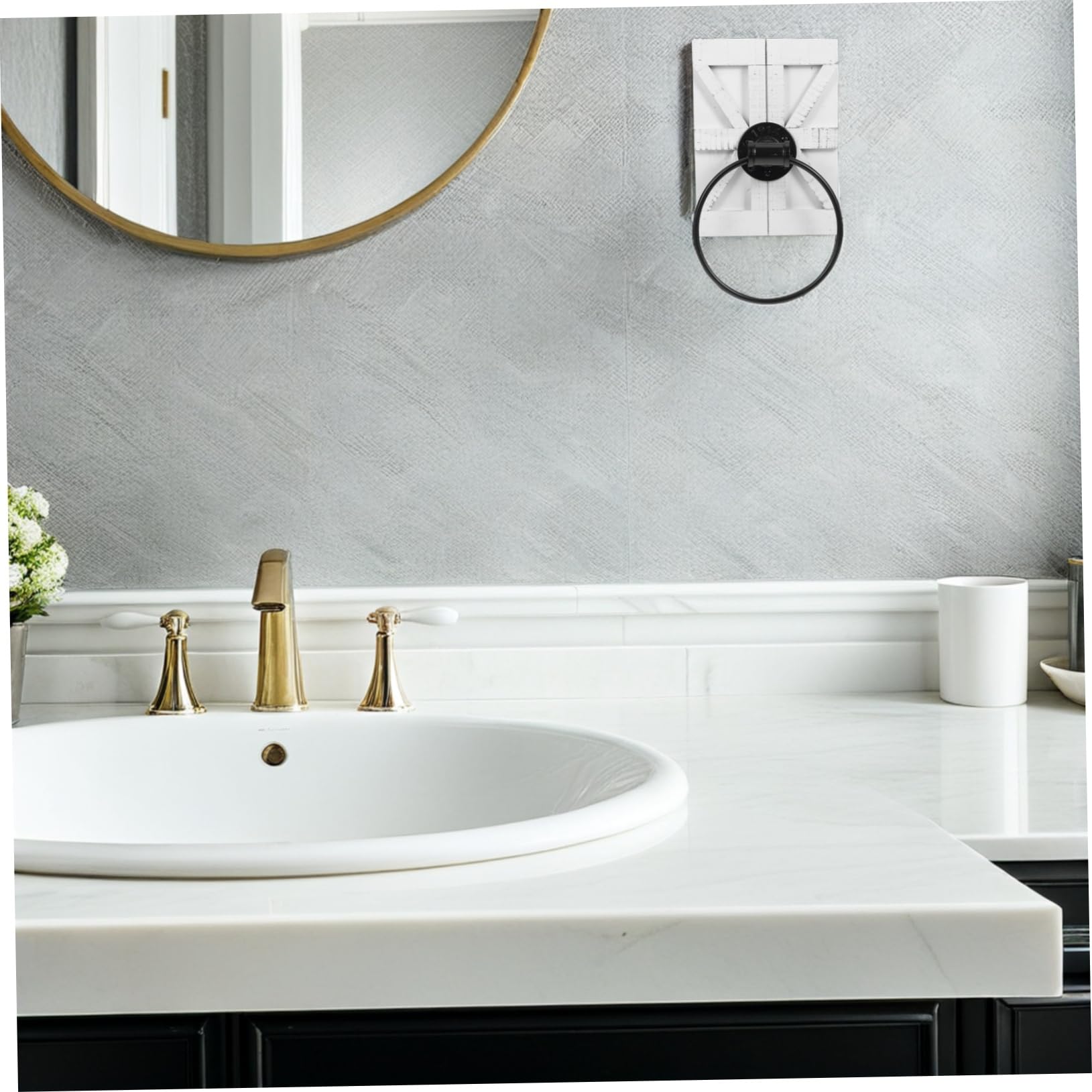 Portasciugamani da Parete Rustico in Ferro Bianco per Cucina e Bagno Design Vintage con Anello Portasciugamani