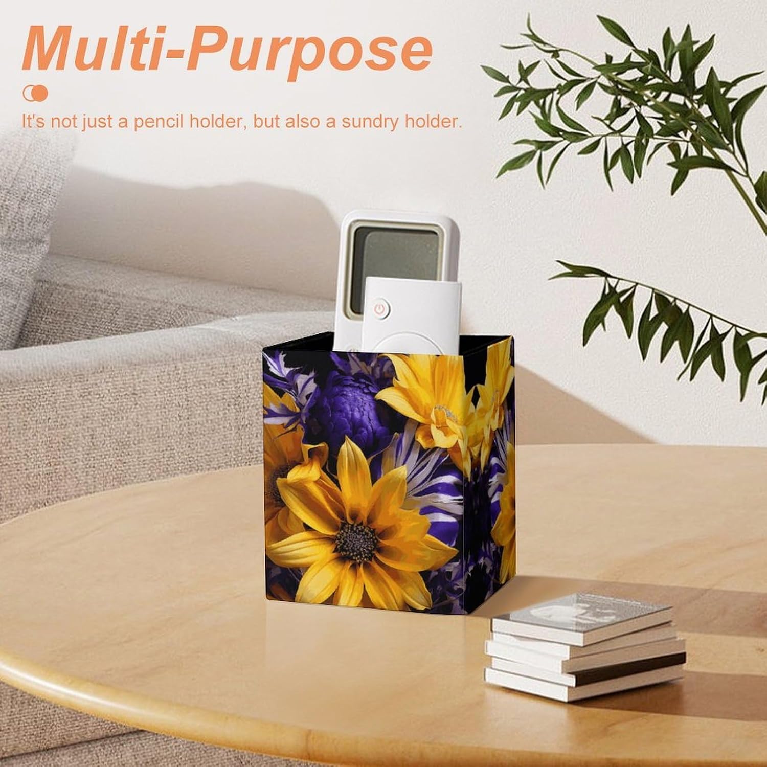 Eco-Friendly Flowers Square Leather Pen Holder Desk Organizer image 4