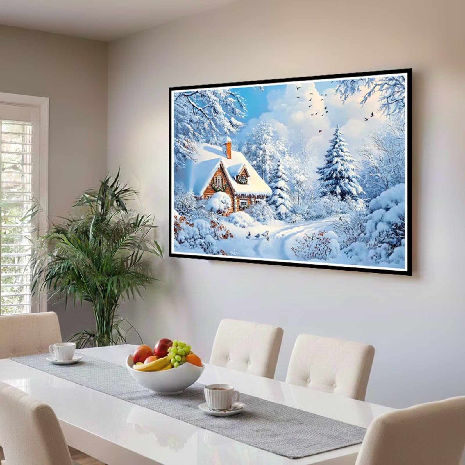 Dipingere con i Numeri Adulti Inverno Dipingere con i Numeri Casa di neve Paint by Numbers Hobby Creativi Adulti Fai Da Te Tela di Pittura a Olio Kit, Decorazioni Regalo 60x90cm Senza Cornice Y3-191